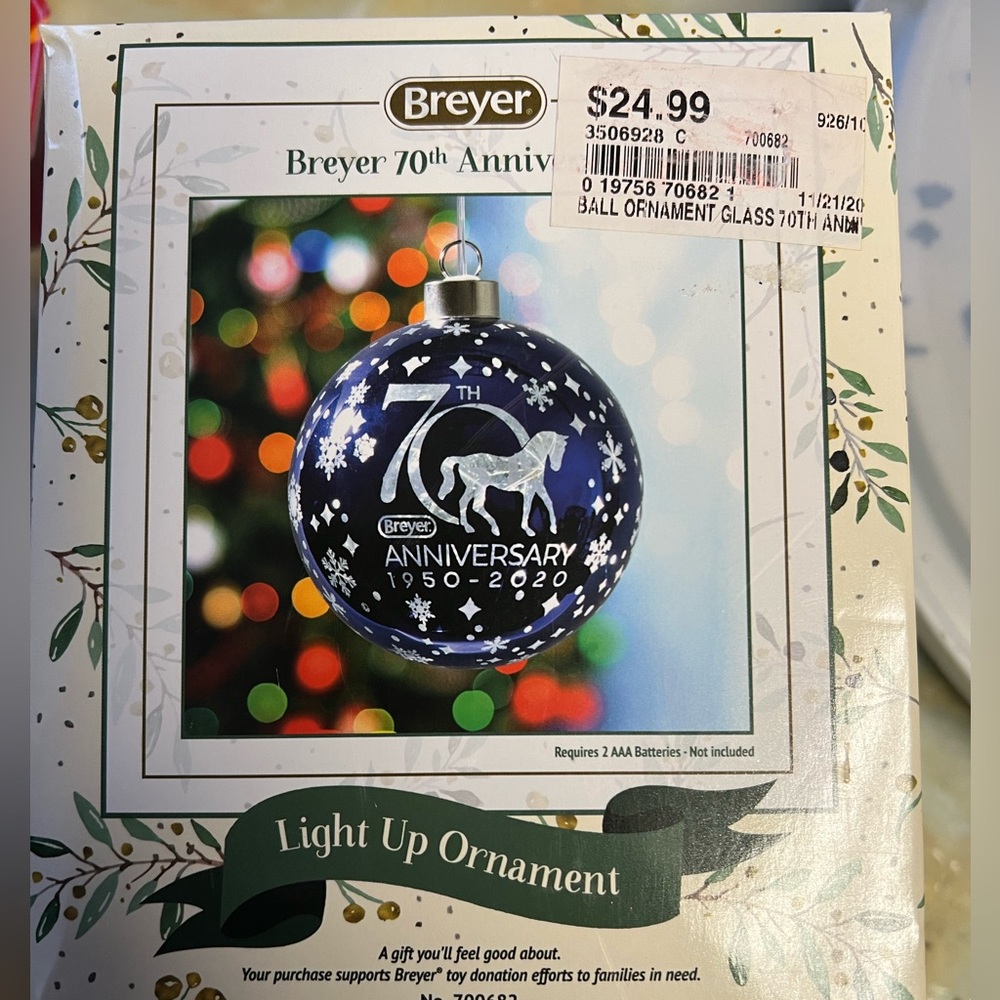 Breyer 70th anniversary edition glass Christmas ball( lights up)